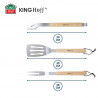 Set 3 ustensile BBQ Kinghoff KH 1918, Spatula, Spatula, Furculita, Manere din lemn, Orificiu pentru agatat, Inox / Maro