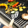 Set 3 ustensile BBQ Kinghoff KH 1918, Spatula, Spatula, Furculita, Manere din lemn, Orificiu pentru agatat, Inox / Maro