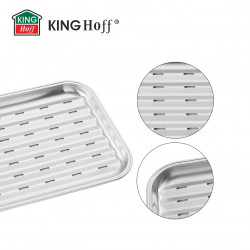 Tava pentru gratar Kinghoff KH 1916, 34.2x24.5 cm, Otel inoxidabil, Perforata, Inox