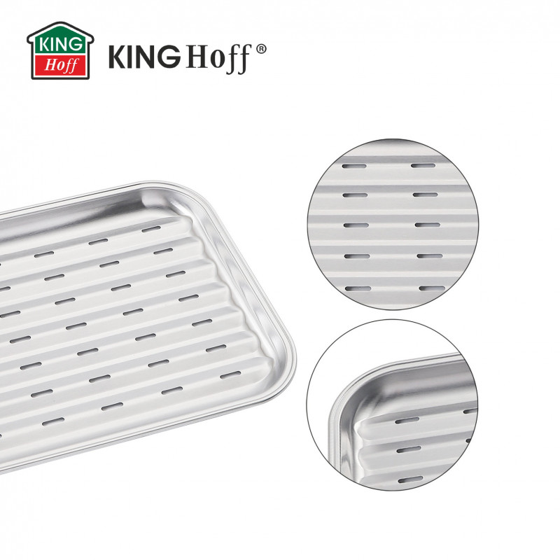 Tava pentru gratar Kinghoff KH 1916, 34.2x24.5 cm, Otel inoxidabil, Perforata, Inox