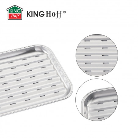 Tava pentru gratar Kinghoff KH 1916, 34.2x24.5 cm, Otel inoxidabil, Perforata, Inox