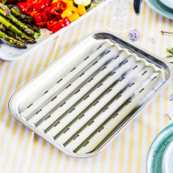 Tava pentru gratar Kinghoff KH 1916, 34.2x24.5 cm, Otel inoxidabil, Perforata, Inox