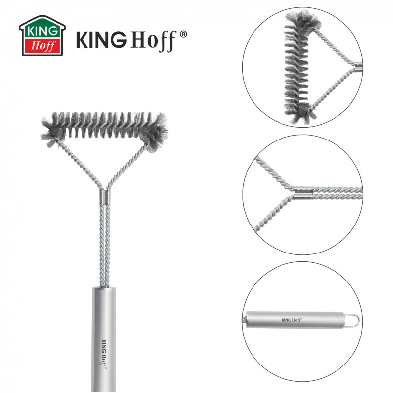 Perie de curatat gratar Kinghoff KH 1915, 41,5 cm, Maner ergonomic, Peri din otel, Inox