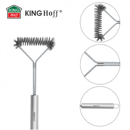 Perie de curatat gratar Kinghoff KH 1915, 41,5 cm, Maner ergonomic, Peri din otel, Inox