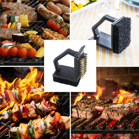 Perie de curatat gratar 3in1 Kinghoff KH 1913, 12x10x7 cm, Maner ergonomic, Universal, Negru