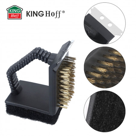 Perie de curatat gratar 3in1 Kinghoff KH 1913, 12x10x7 cm, Maner ergonomic, Universal, Negru