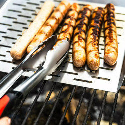 Set 3 ustensile pentru gratar Klausberg BBQ KB 7899, Cleste, Furculita, Spatula, Orificiu de agatat, Otel inoxidabil, Negru/Rosu