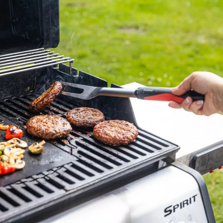 Set 3 ustensile pentru gratar Klausberg BBQ KB 7899, Cleste, Furculita, Spatula, Orificiu de agatat, Otel inoxidabil, Negru/Rosu
