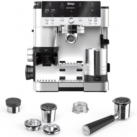 Espressor automat 3in1 Ninja Luxe Café Premier ES601, 1650W, 15 bar, 2 L, Barista Assist, Spumare fara contact, Rasnita incorporata, 4 moduri, 3 setari temperatura, Inox/Negru