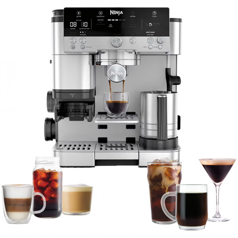 Espressor automat 3in1 Ninja Luxe Café Premier ES601, 1650W, 15 bar, 2 L, Barista Assist, Spumare fara contact, Rasnita incorporata, 4 moduri, 3 setari temperatura, Inox/Negru