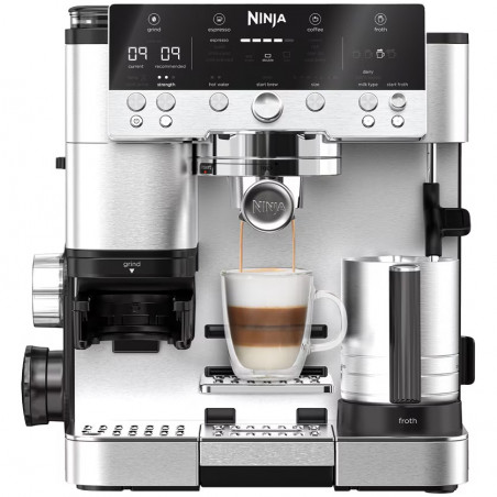 Espressor automat 3in1 Ninja Luxe Café Premier ES601, 1650W, 15 bar, 2 L, Barista Assist, Spumare fara contact, Rasnita incorporata, 4 moduri, 3 setari temperatura, Inox/Negru