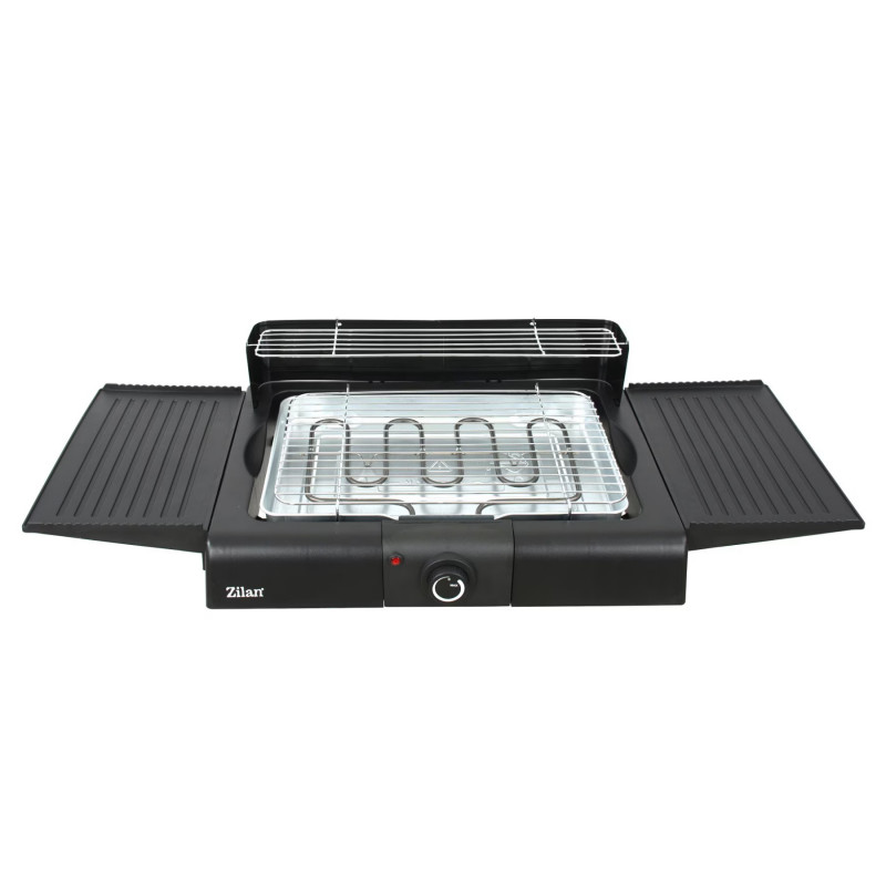 Gratar electric pe suport Zilan ZLN 3789, 2400W, 43x28 cm, Protectie vant, Reglarea gratarului, Negru