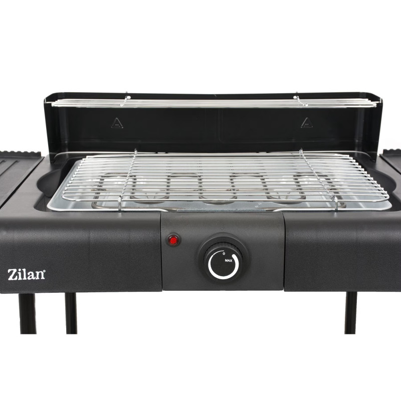 Gratar electric pe suport Zilan ZLN 3789, 2400W, 43x28 cm, Protectie vant, Reglarea gratarului, Negru