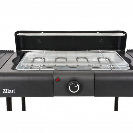 Gratar electric pe suport Zilan ZLN 3789, 2400W, 43x28 cm, Protectie vant, Reglarea gratarului, Negru