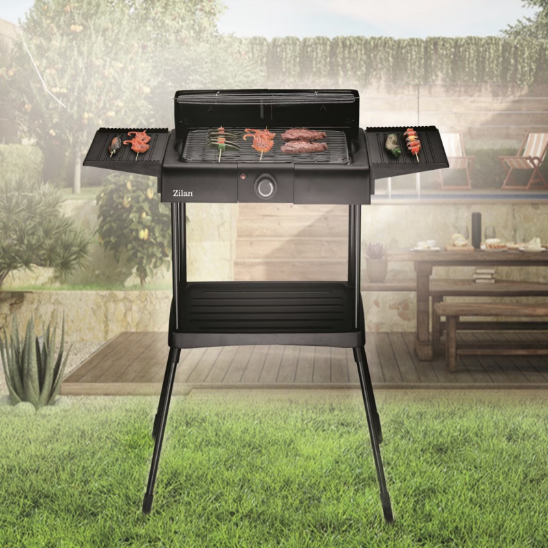 Gratar electric pe suport Zilan ZLN 3789, 2400W, 43x28 cm, Protectie vant, Reglarea gratarului, Negru
