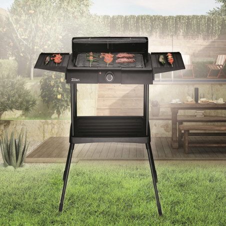 Gratar electric pe suport Zilan ZLN 3789, 2400W, 43x28 cm, Protectie vant, Reglarea gratarului, Negru