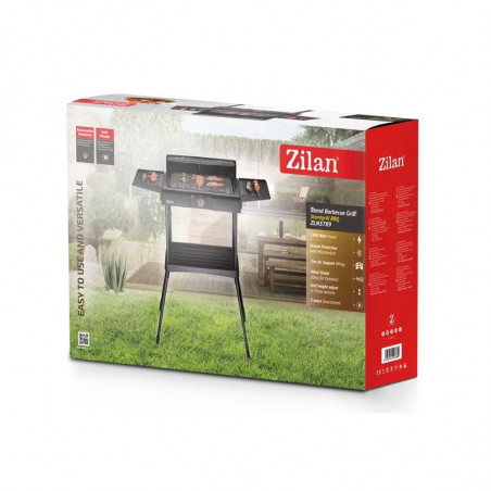Gratar electric pe suport Zilan ZLN 3789, 2400W, 43x28 cm, Protectie vant, Reglarea gratarului, Negru