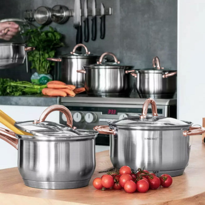 Set oale si tigai Kinghoff KH 1765, 12 h, Inductie, Inox / Golden rose