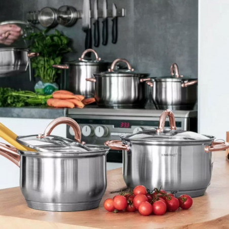 Set oale si tigai Kinghoff KH 1765, 12 h, Inductie, Inox / Golden rose