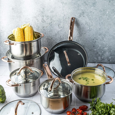 Set oale si tigai Kinghoff KH 1765, 12 h, Inductie, Inox / Golden rose