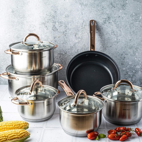 Set oale si tigai Kinghoff KH 1765, 12 h, Inductie, Inox / Golden rose