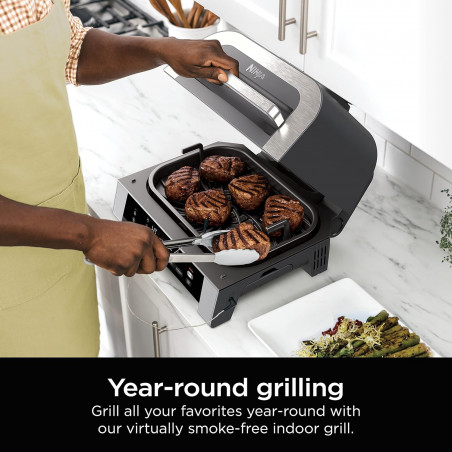 6in1 Ninja Foodi Smart DG551EU grill electric, 1760W, 6 moduri de gătit, 4L friteuză, 4L vas de gătit, Grill, 260C MAX, Inox / negru