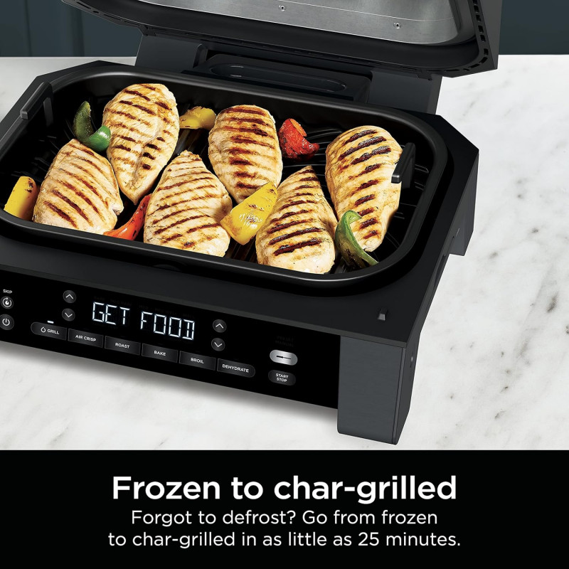 6in1 Ninja Foodi Smart DG551EU grill electric, 1760W, 6 moduri de gătit, 4L friteuză, 4L vas de gătit, Grill, 260C MAX, Inox / negru