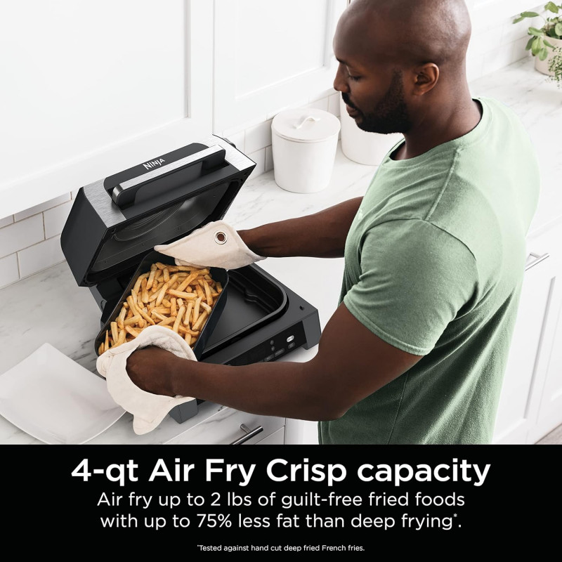 6in1 Ninja Foodi Smart DG551EU grill electric, 1760W, 6 moduri de gătit, 4L friteuză, 4L vas de gătit, Grill, 260C MAX, Inox / negru