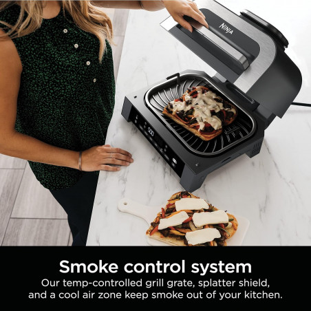 6in1 Ninja Foodi Smart DG551EU grill electric, 1760W, 6 moduri de gătit, 4L friteuză, 4L vas de gătit, Grill, 260C MAX, Inox / negru