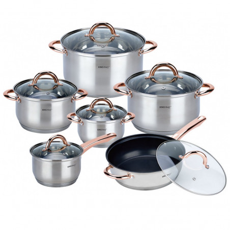 Set oale si tigai Kinghoff KH 1765, 12 h, Inductie, Inox / Golden rose