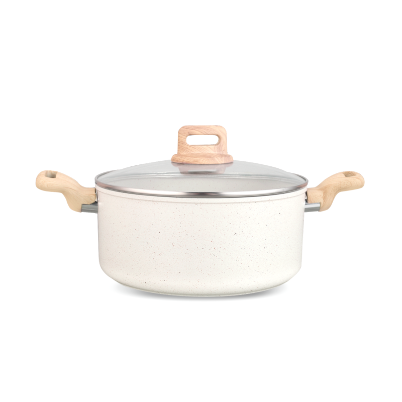 Oala cu capac Voltz Nice OV54418E24D, 24x15 cm, 6.5 L, Finisaj marmura, Inductie, Cream melange