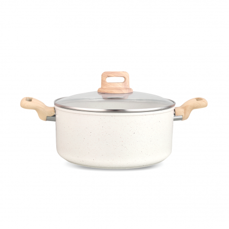 Oala cu capac Voltz Nice OV54418E24D, 24x15 cm, 6.5 L, Finisaj marmura, Inductie, Cream melange