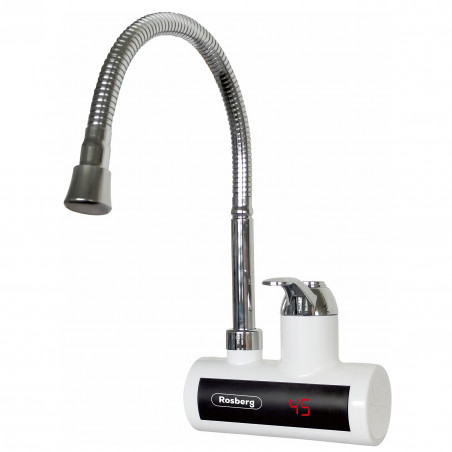 Incalzitor de apa instant pipa flexibila Rosberg R57100BF, 3600W, Cu display, Pana la 60°C, Montare perete, Alb