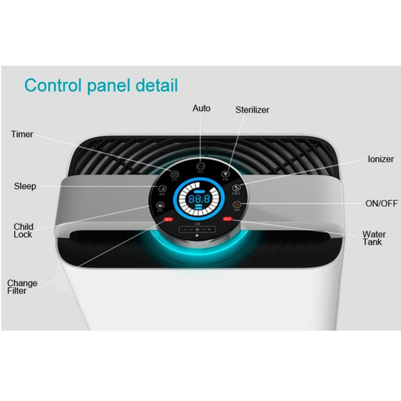 Purificator de aer cu umidificator 2in1 Oberon 488, Wi-Fi, 85W, Pana la 60 m², 488 m³/h, 8 viteze, Ionizare, Telecomandă, Ecran tactil, Wi-FI, Alb/Negru