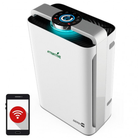 Purificator de aer cu umidificator 2in1 Oberon 488, Wi-Fi, 85W, Pana la 60 m², 488 m³/h, 8 viteze, Ionizare, Telecomandă, Ecran tactil, Wi-FI, Alb/Negru