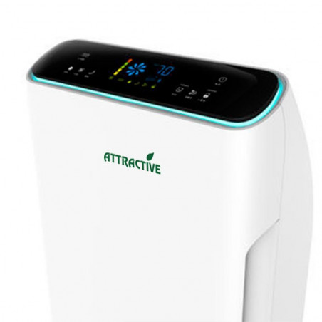 Purificator de aer atractiv Oberon 320, 80W, Pana la 60 m², 320 m³/h, 3 viteze, Wi-Fi, Ponizare, Senzori inteligenti, Telecomandă, Ecran tactil, Alb/Negru