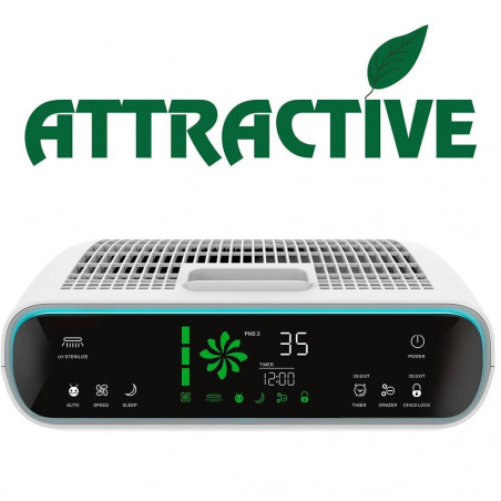 Purificator de aer atractiv Oberon 320, 80W, Pana la 60 m², 320 m³/h, 3 viteze, Wi-Fi, Ponizare, Senzori inteligenti, Telecomandă, Ecran tactil, Alb/Negru