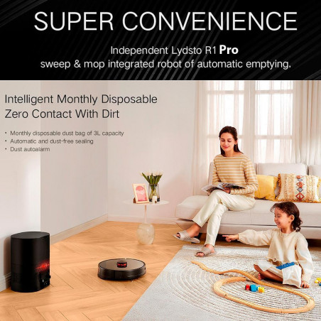 Aspirator robot Xiaomi LYDSTO R1 Pro, 50W, Li-ion 5200 mAh, 3000 Pa, Wi-Fi, Umed / uscat, Autogolire, Autonomie pana la 200 min, Negru