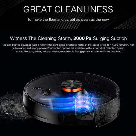 Aspirator robot Xiaomi LYDSTO R1 Pro, 50W, Li-ion 5200 mAh, 3000 Pa, Wi-Fi, Umed / uscat, Autogolire, Autonomie pana la 200 min, Negru