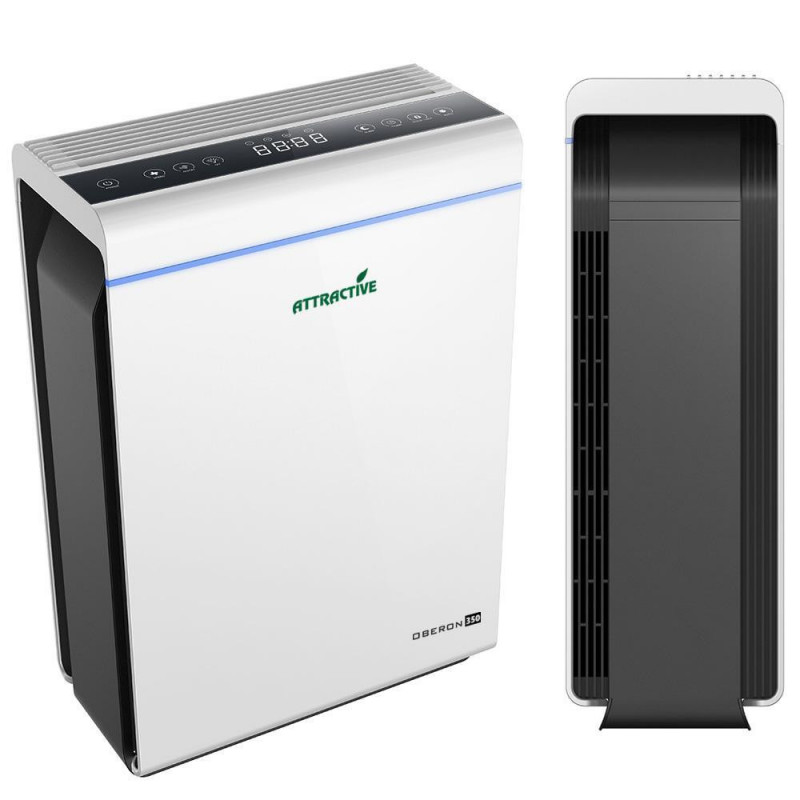 Purificator de aer Attractive Oberon 350, 85W, Pana la 65 m², 350 m³/h, 3 viteze, Wi-Fi, Ionizare, Senzori inteligenti, Telecomanda, Ecran tactil, Alb/Negru