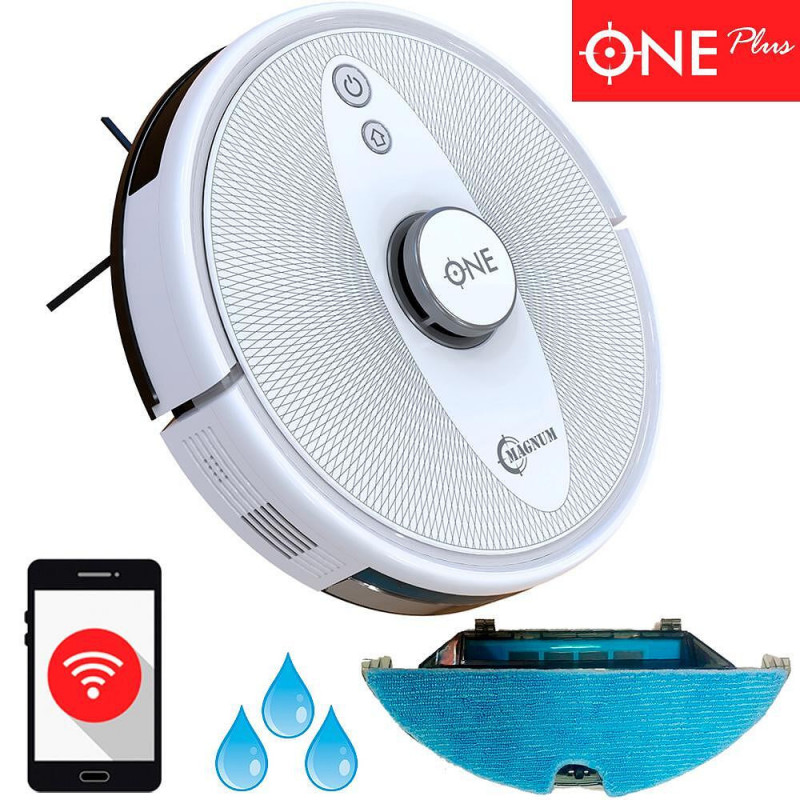 Aspirator robot MAGNUM ONE Plus, Li-ion 3200 mAh, 50W, 3000 Pa, 0.6 L, Wi-Fi, Control vocal, Curatare uscata / umeda, Programare, HEPA, Recunoastere camera, Alb