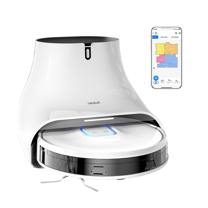 Robot aspirator Neabot NoMo Q11, Li-ion 5200 mAh, Wi-Fi, 50W, 4000 Pa, 2.5 l, Curatare uscata / umeda, Filtru HEPA lavabil, Autogolire, Alb / Negru