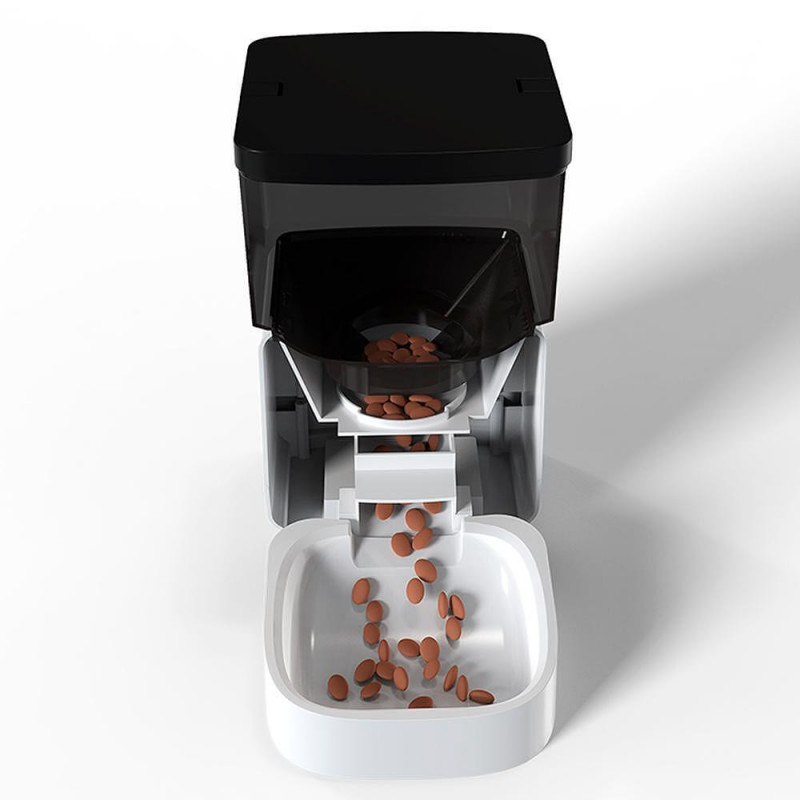 Dozator automat granule pentru caini si pisici MYNA , 5 L, Aplicatie Wi-Fi, Blocare buton, Hrana uscata, Alb/Negru
