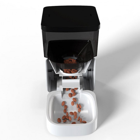 Dozator automat granule pentru caini si pisici MYNA , 5 L, Aplicatie Wi-Fi, Blocare buton, Hrana uscata, Alb/Negru
