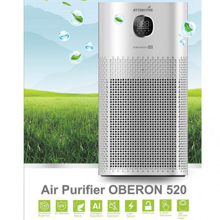 Purificator de aer Atractiv OBERON 520, 50W, Pana la 62 m², Wi-Fi, 5 viteze, Timer, Mod de noapte, Telecomandă, Senzor inteligent de poluare, Alb