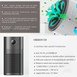 Purificator de aer Atractiv OBERON 520, 50W, Pana la 62 m², Wi-Fi, 5 viteze, Timer, Mod de noapte, Telecomandă, Senzor inteligent de poluare, Alb
