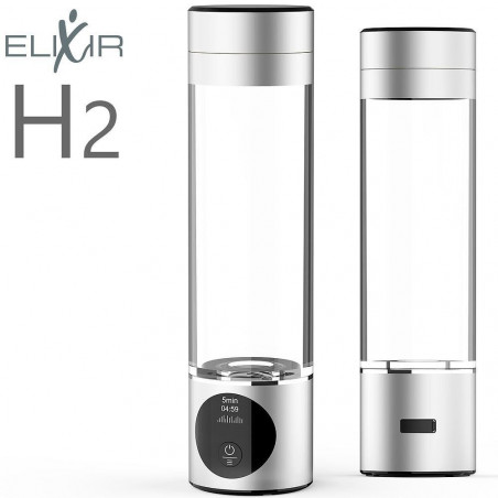 Sticla pentru apa portabila cu hidrogen Elixir, 1.2W, Baterie 1800 mAh, 260 ml, Afisaj OLED, Incarcare USB, Argintiu
