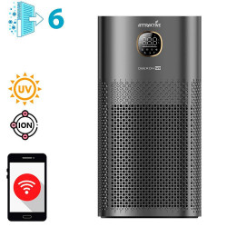 Purificator de aer atractiv OBERON 520, 50W, Pana la 62 m², Wi-Fi, 5 viteze, Temporizator, Mod de noapte, Telecomanda, Senzor inteligent de poluare, Gri inchis
