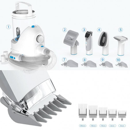 Aparat grooming animale de companie NEAKASA P2 Pro, 400W, 10500 Pa, 2 L, 5 duze, 3 trepte de aspiratie, Alb