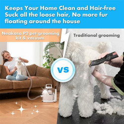 Aparat grooming animale de companie NEAKASA P2 Pro, 400W, 10500 Pa, 2 L, 5 duze, 3 trepte de aspiratie, Alb